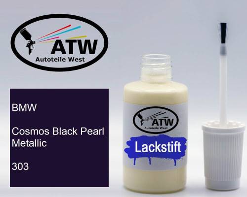 BMW, Cosmos Black Pearl Metallic, 303: 20ml Lackstift, von ATW Autoteile West.